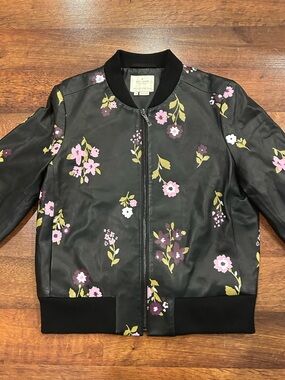 Kate Spade In Bloom Leather Bomber Jacket Lamb Leather Black Women’s Medium